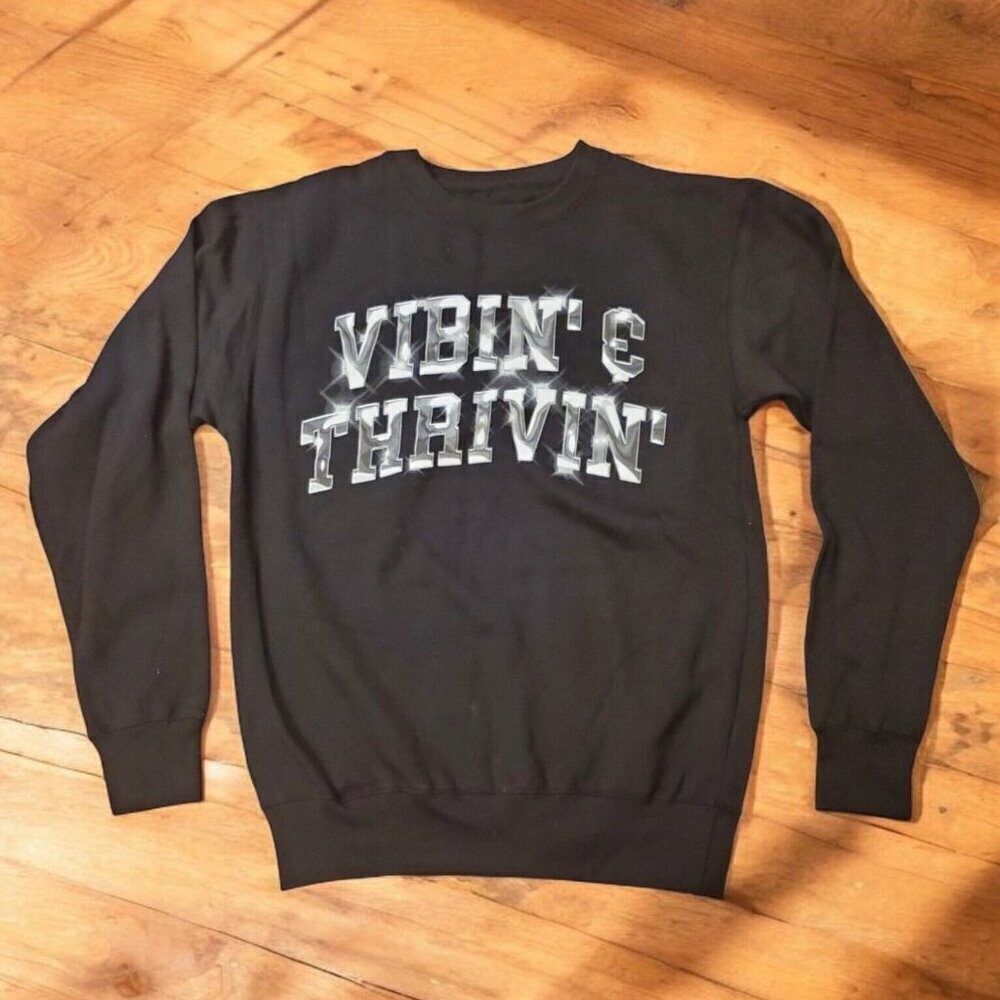 Fashion Nova Vibin' & Thrivin' Crewneck Sweater Women's Sizeโ Small Black NWOT